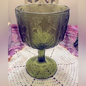 Vintage 1975 FTD Green Oak Leaf Pattern Retro Green Goblet, MCM